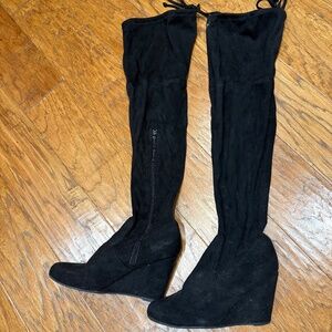 Over the knee tie up black boots